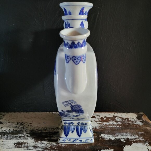 Vintage Two's Company Blue Chinoiserie Tulipiere Tulip / Bud Vase / Flower Vase - Picture 3 of 7
